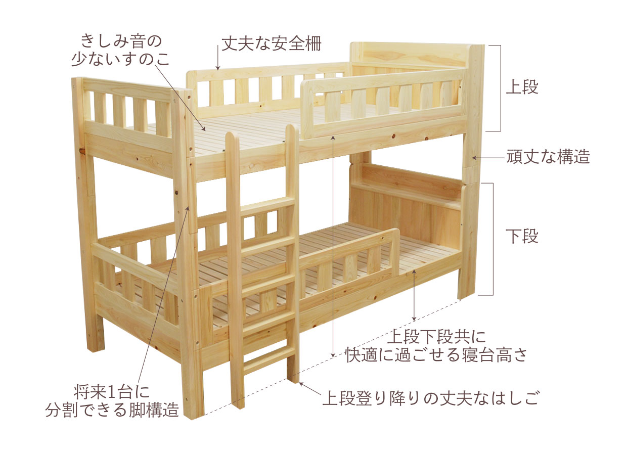 ヒノキ・ワークスの頑丈な二段ベッド
