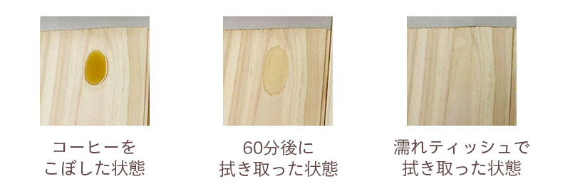 くるみオイル仕上げの無垢板に汚れが定着する様子