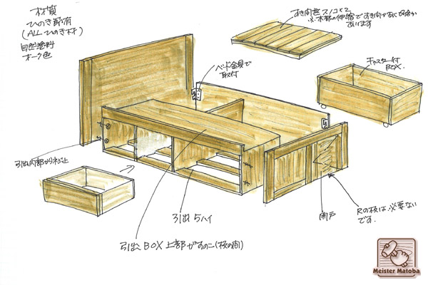 収納たっぷり　オーダー収納家具ベッド