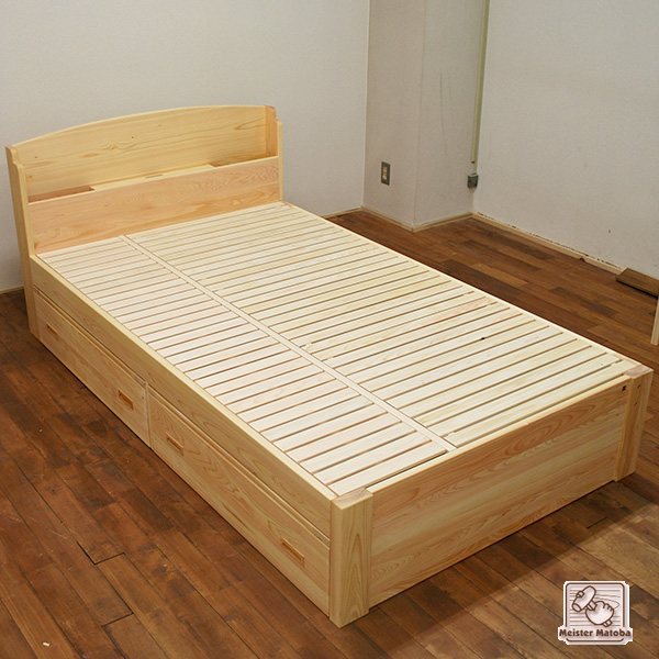 ベッドの幅1220から1900に変更可能のひのき棚付ベッド