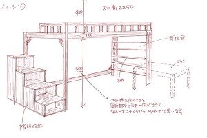 ひのきロフトベッドの打合せ案