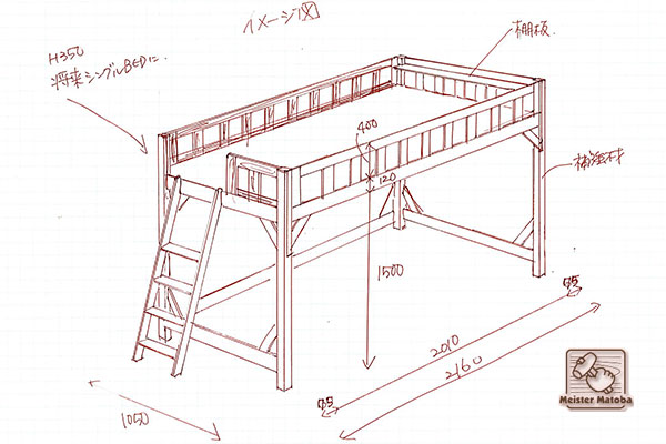 ハシゴは頑丈な作りでさらに取っ手付き