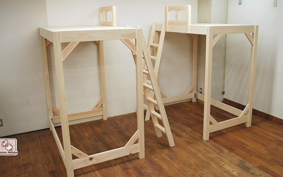 寝台高さ170cmのロフトベッド NO1707016 無垢木製オーダーベッド製作実績・ロフトベッド・二段ベッド他【無垢ひのきベッド】