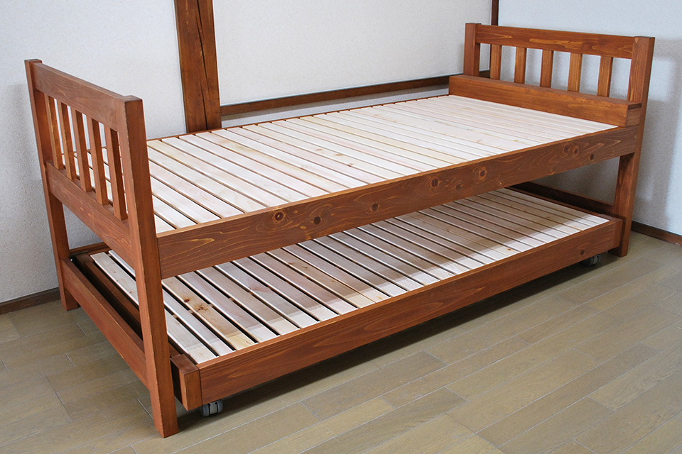 無垢ひのきシングルサイズの親子ベッド　上段の寝台高さ60cm　NO1805003