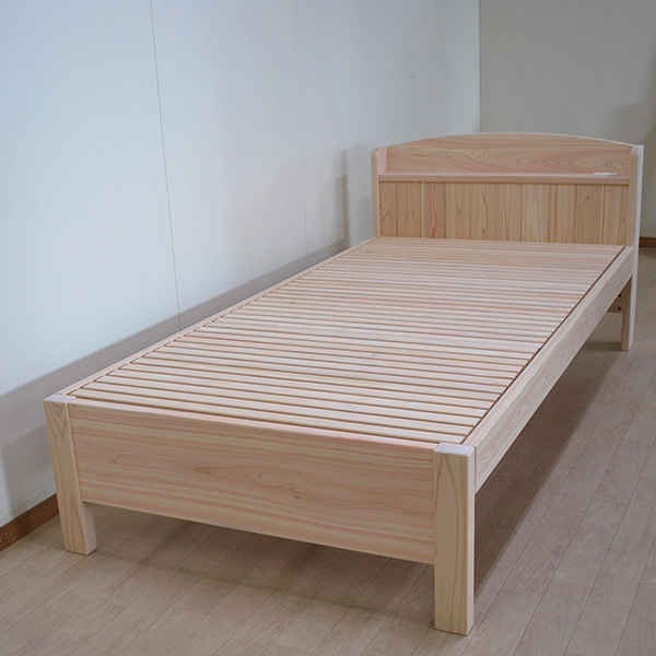 寝台高さ変更できるひのき棚付きベッド　シングルサイズ　2106020
