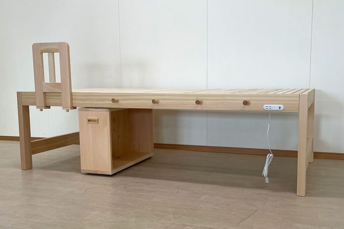 ひのきミドルベッド高さ60cmシングル　ベッド下に収納ボックス付き2403001-2