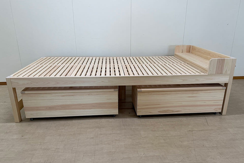 セミダブルロングベッドと置き式棚のオーダーとベッド下収納ボックス2505057