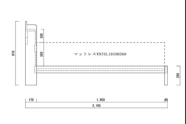 マットレス厚36cmに合わせた棚付きひのきベッドのオーダー製作2501048