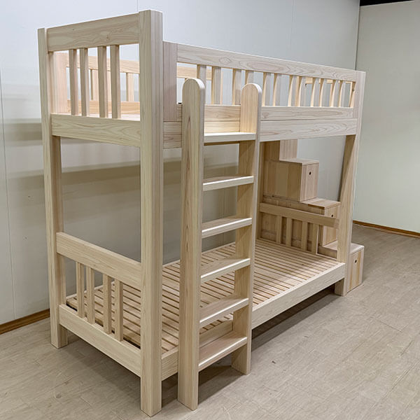 セミシングル・コンパクト設計の階段付きひのき二段ベッド 2510025